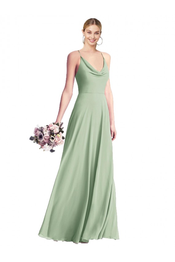Outlet Chiffon Spaghetti Straps Sleeveless Open Back Long Evening Dress