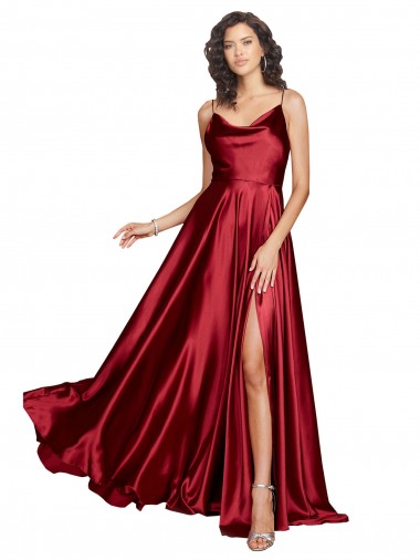 Outlet Silky Satin Spaghetti Straps Sleeveless Low Back Burgundy Long Black Tie Evening Dress