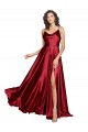 Outlet Silky Satin Spaghetti Straps Sleeveless Low Back Burgundy Long Black Tie Evening Dress