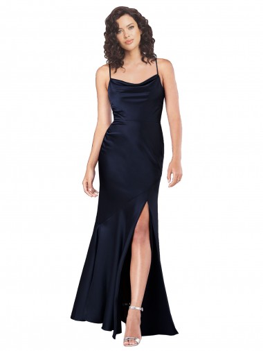 Outlet Silky Satin Cowl Neck Sleeveless Long Black Tie Evening Dress