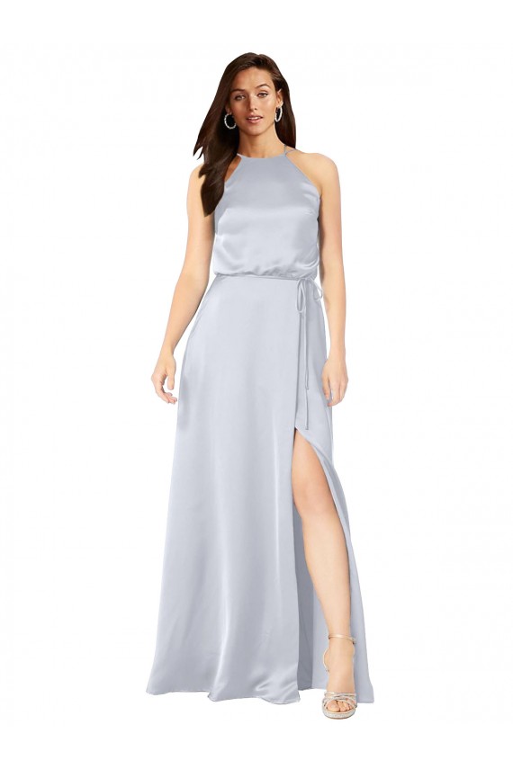 Outlet Silky Satin Halter Neck Sleeveless Open Back Long Formal Evening Dress