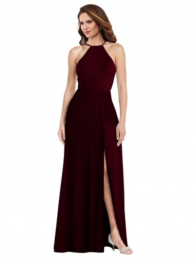Outlet Soft Chiffon Spaghetti Straps Sleeveless Low Back Burgundy Gold Long Semi Formal Evening Dress