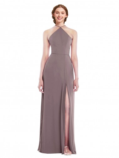 Outlet Soft Chiffon Halter Neck Sleeveless Low Back Long Formal Evening Dress