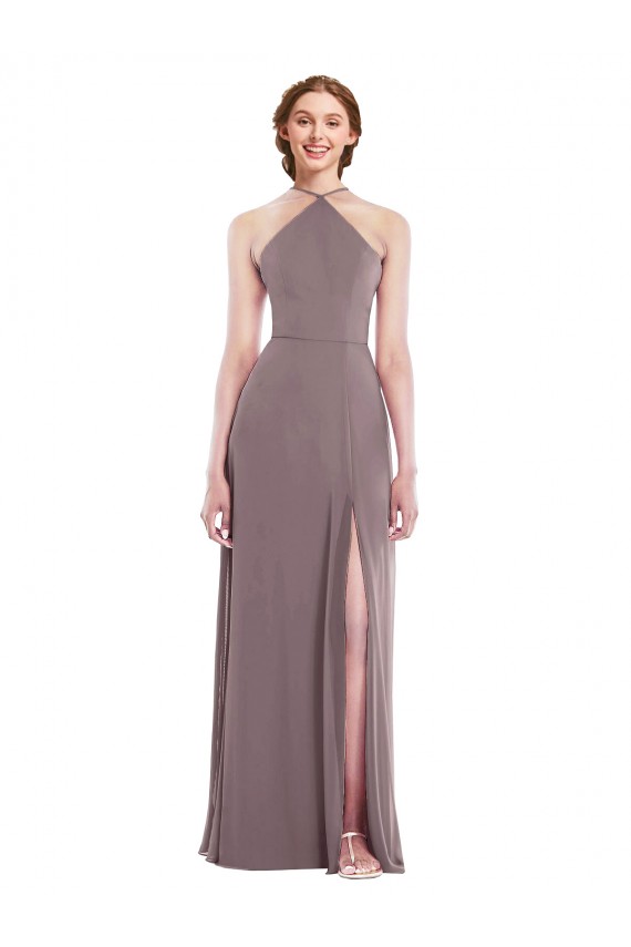Outlet Soft Chiffon Halter Neck Sleeveless Low Back Long Formal Evening Dress