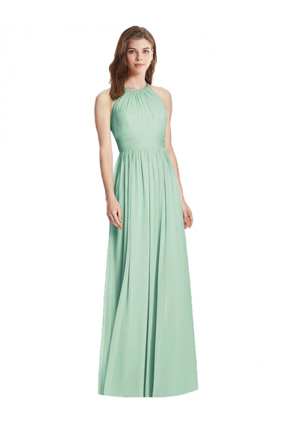 Outlet Soft Chiffon Halter Neck Sleeveless Open Back Long Semi Formal Evening Dress