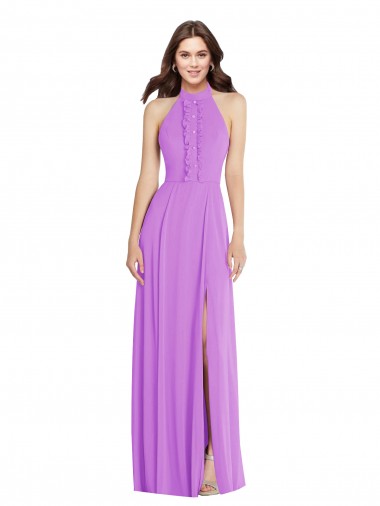 Outlet Soft Chiffon Halter Neck Sleeveless Open Back Long Formal Evening Dress