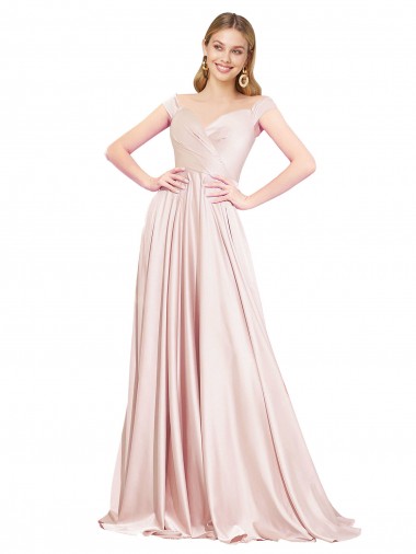 Outlet Satin Off the Shoulder Sleeveless Long Formal Evening Dress