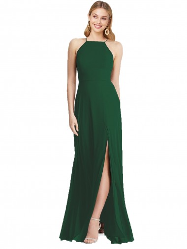 Outlet Soft Chiffon Spaghetti Straps Sleeveless Dark Green Long Semi Formal Evening Dress
