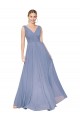 Outlet Soft Chiffon V-Neck Sleeveless V-Back Dusty Blue Long Formal Evening Dress