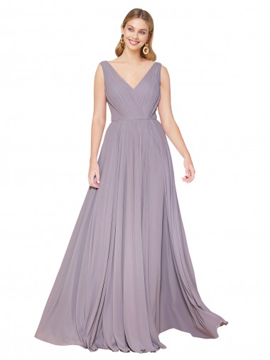 Outlet Soft Chiffon V-Neck Sleeveless V-Back Dusty Rose Long Formal Evening Dress