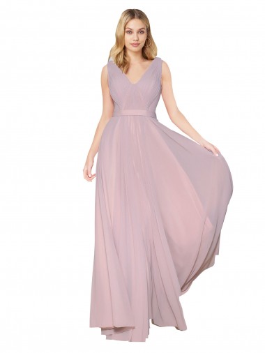 Outlet Soft Chiffon V-Neck Sleeveless V-Back Long Formal Evening Gowns