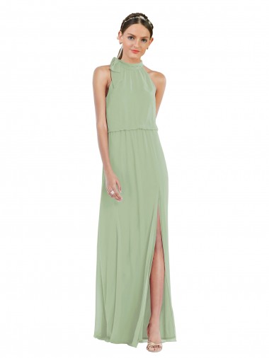 Outlet Soft Chiffon High Neck Sleeveless Long Semi Formal Evening Dress