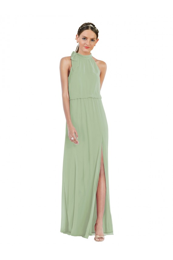 Outlet Soft Chiffon High Neck Sleeveless Long Semi Formal Evening Dress