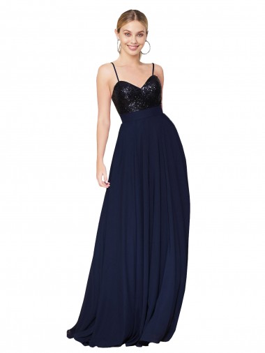 Outlet Soft Chiffon & Sequin Spaghetti Straps Sleeveless Long Semi Formal Evening Dress