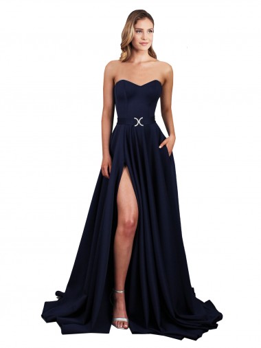 Outlet Stretch Crepe Sweetheart Sleeveless Low Back A-Line Long Formal Dress