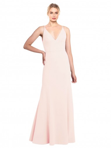 Outlet Stretch Crepe V-Neck Sleeveless V-Back Long Formal Evening Dress
