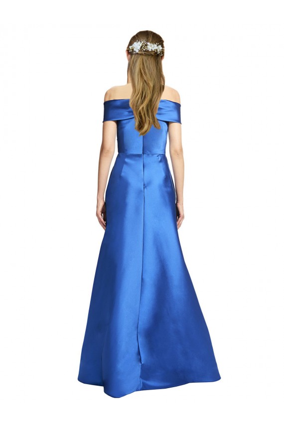Outlet Satin Off the Shoulder Sleeveless Long Black Tie Evening Dress