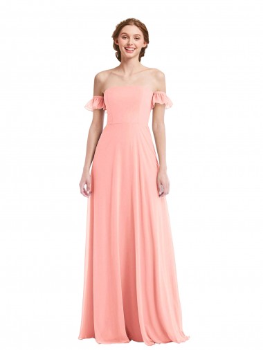 Outlet Soft Chiffon Off the Shoulder Flutter Sleeves Long Semi Formal Evening Dress