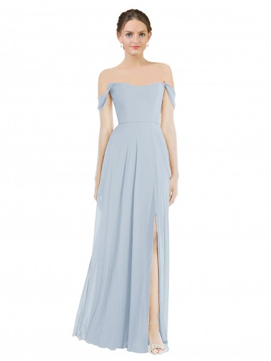 Outlet Soft Chiffon Off the Shoulder Flounce Sleeves Long Semi Formal Evening Dress