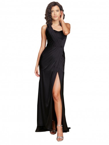 Outlet Silky Satin One Shoulder Sleeveless Long Evening Dress