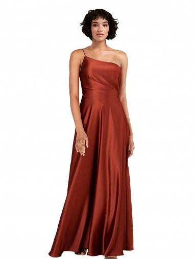 Outlet Silky Satin One Shoulder Sleeveless Long Black Tie Evening Dress
