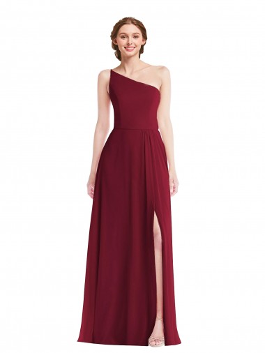 Outlet Soft Chiffon One Shoulder Sleeveless Burgundy Long Semi Formal Evening Dress