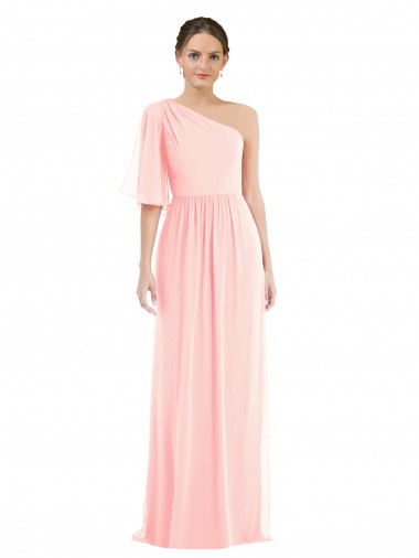 Outlet Soft Chiffon One Shoulder Bell Sleeves Long Semi Formal Evening Dress