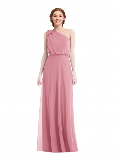 Outlet Soft Chiffon One Shoulder Sleeveless Skin Pink Long Semi Formal Evening Dress