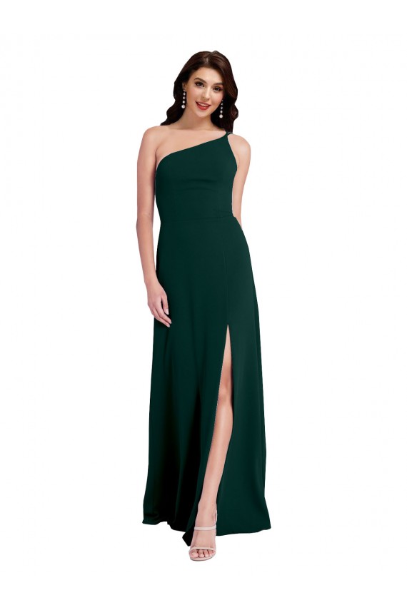 Outlet Stretch Crepe One Shoulder Sleeveless Open Back Long Formal Evening Dress