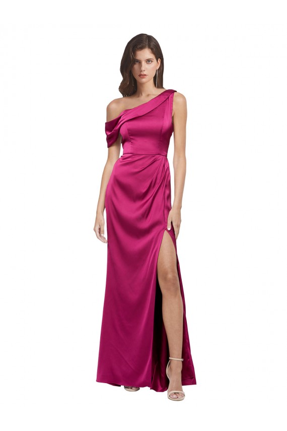 Outlet Stretch Satin One Shoulder Sleeveless Long Evening Dress