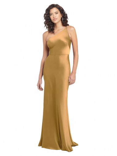 Outlet Stretch Satin One Shoulder Sleeveless Long Formal Evening Dress