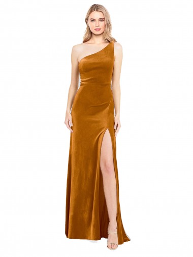 Outlet Stretch Velvet One Shoulder Sleeveless Long Formal Evening Dress