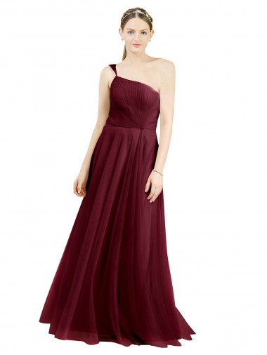Outlet Tulle One Shoulder Sleeveless Long Semi Formal Evening Dress