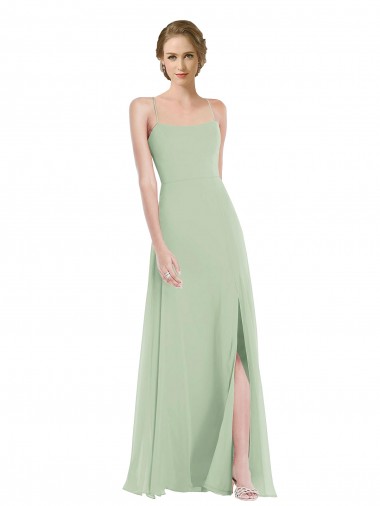 Outlet Soft Chiffon Scoop Neck Sleeveless Open Back Long Semi Formal Evening Dress