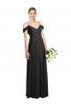 Outlet Soft Chiffon Spaghetti Straps Cold Shoulder Black Long Semi Formal Evening Dress