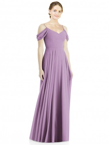 Outlet Soft Chiffon Off the Shoulder Sleeveless Low Back Long Semi Formal Evening Dress