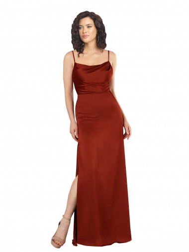 Outlet Silky Satin Spaghetti Straps Sleeveless Low Back Red Long Formal Evening Dress