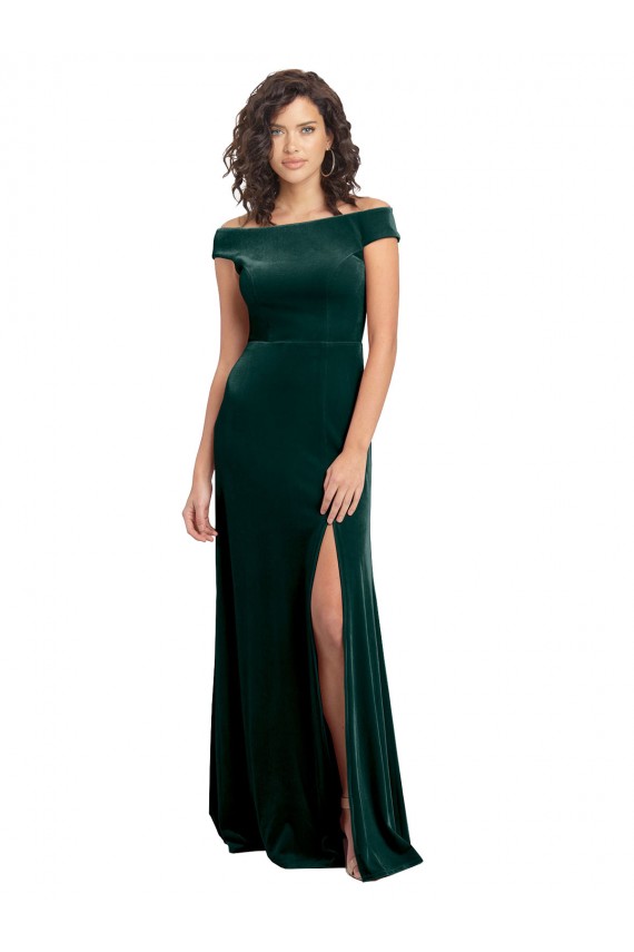Outlet Stretch Velvet Square Neck Cap Sleeves Long Formal Evening Dress