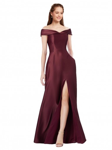 Outlet Satin Off the Shoulder Cap Sleeves Long Black Tie Evening Dress