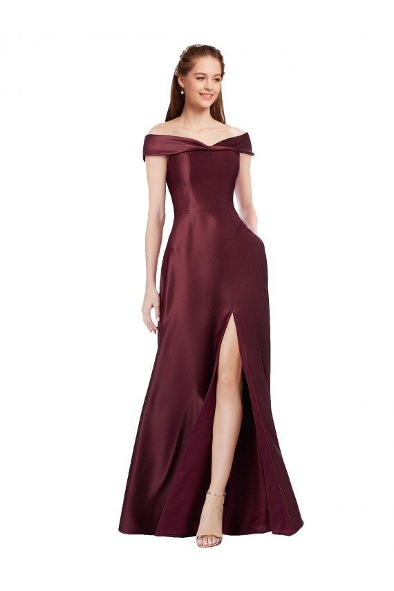 Outlet Satin Off the Shoulder Cap Sleeves Long Black Tie Evening Dress