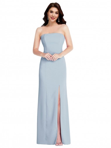 Outlet Stretch Crepe Strapless Sleeveless Low Back Light Sky Blue Long Formal Evening Dress