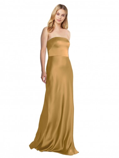 Outlet Stretch Satin Strapless Sleeveless Long Formal Evening Dress
