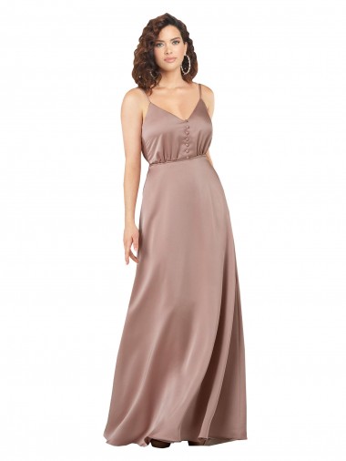 Outlet Silky Satin V-Neck Sleeveless Long Formal Evening Dress