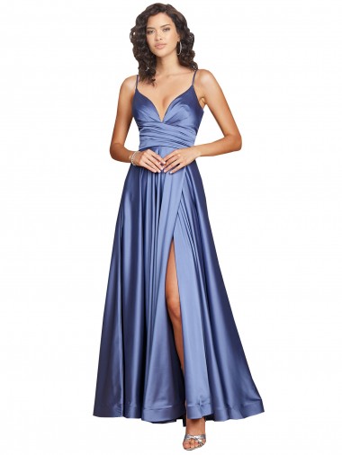 Outlet Silky Satin Spaghetti Straps Sleeveless Low Back Long Black Tie Evening Dress