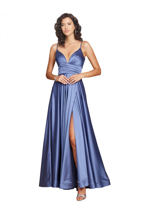 Outlet Silky Satin Spaghetti Straps Sleeveless Low Back Long Black Tie Evening Dress