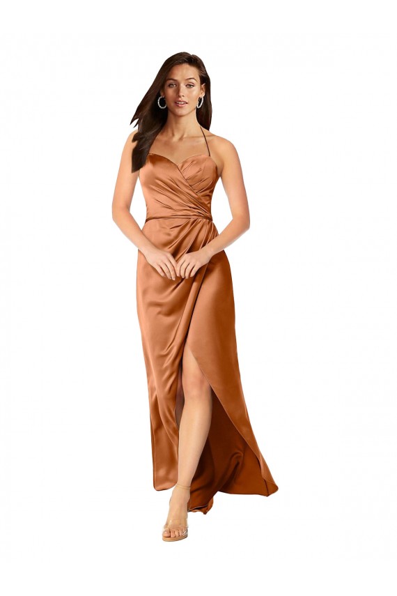 Outlet Silky Satin Spaghetti Straps Sleeveless Low Back Long High Low Evening Dress