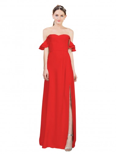 Outlet Stretch Crepe Off the Shoulder Sleeveless Red Long Formal Evening Dress
