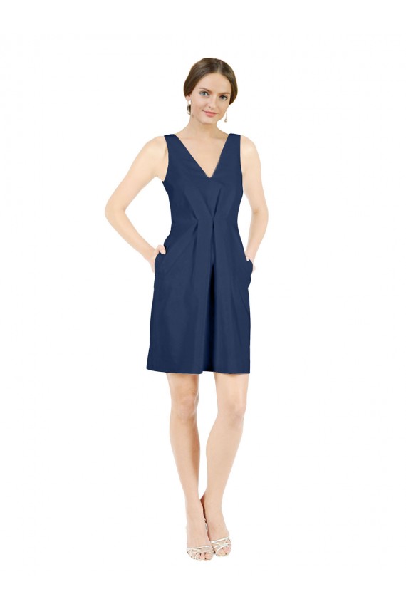 Outlet Satin V-Neck Sleeveless Open Back Knee Length Evening Dress
