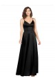 Outlet Silky Satin V-Neck Sleeveless V-Back Black Long Formal Evening Dress