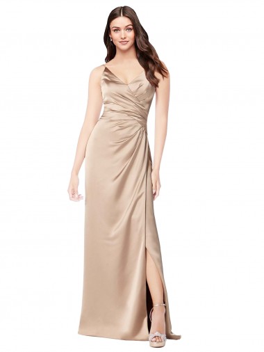 Outlet Silky Satin Spaghetti Straps Sleeveless Low Back Champagne Pink Long Formal Evening Dress